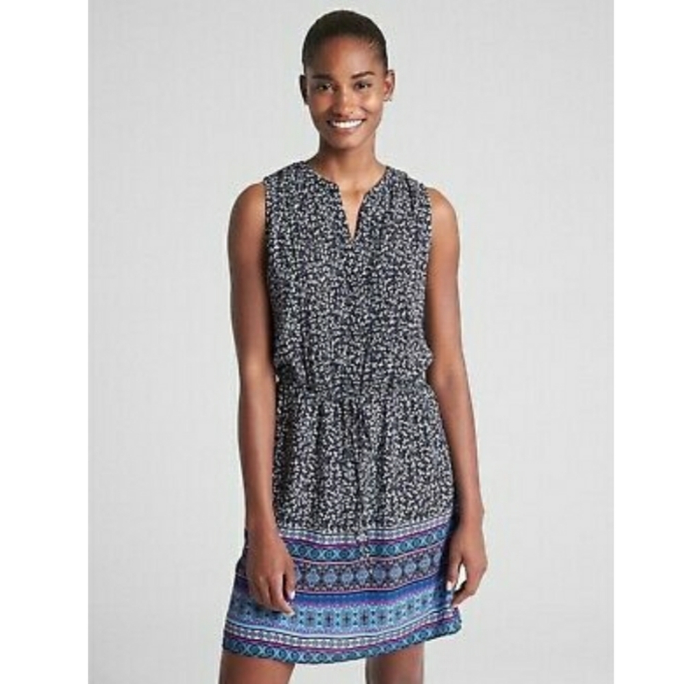 GAP Sleeveless Pintuck Navy and White Dress Size S